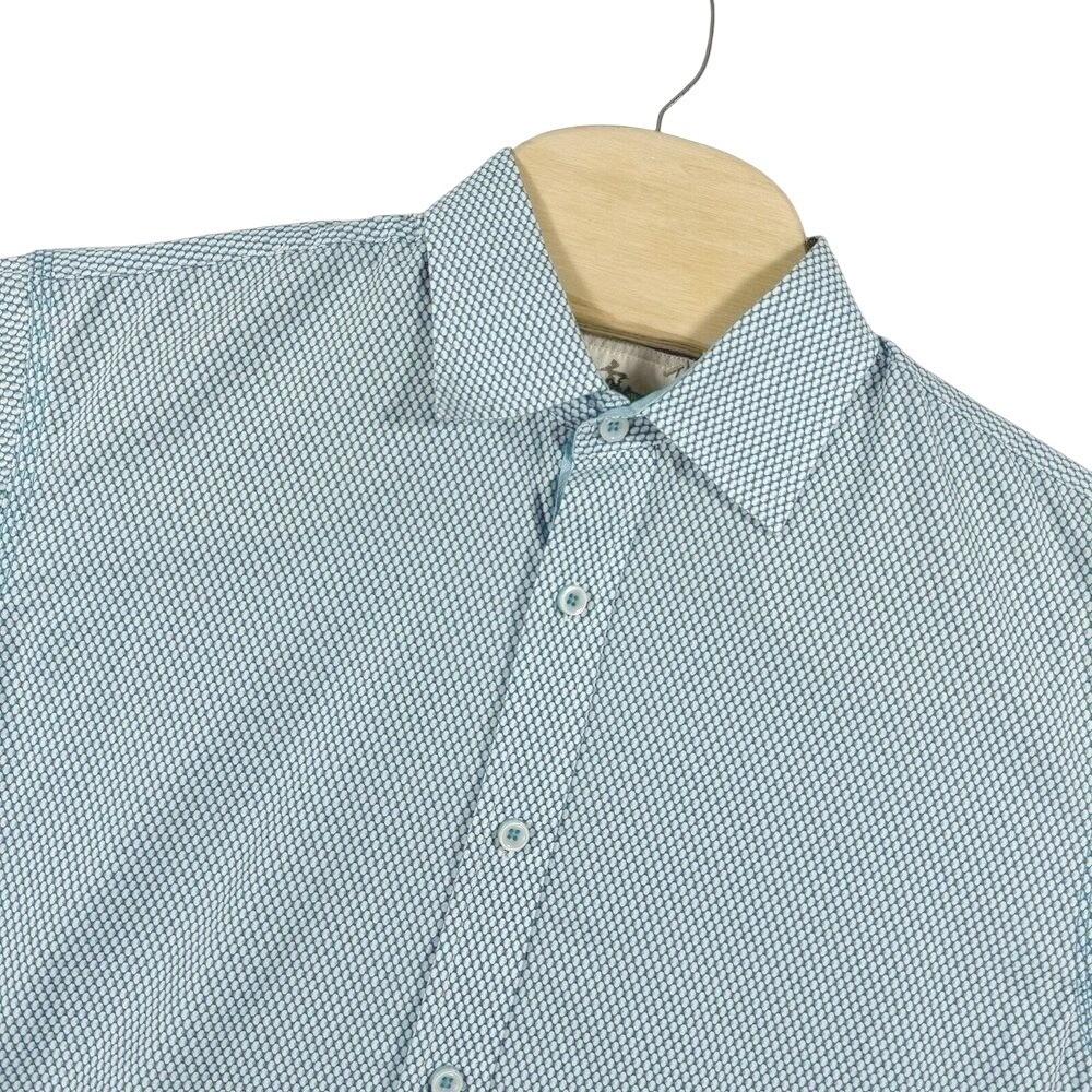 Age of Wisdom Button Up Shirt Mens Medium Blue White Geometric Honeycomb Cotton